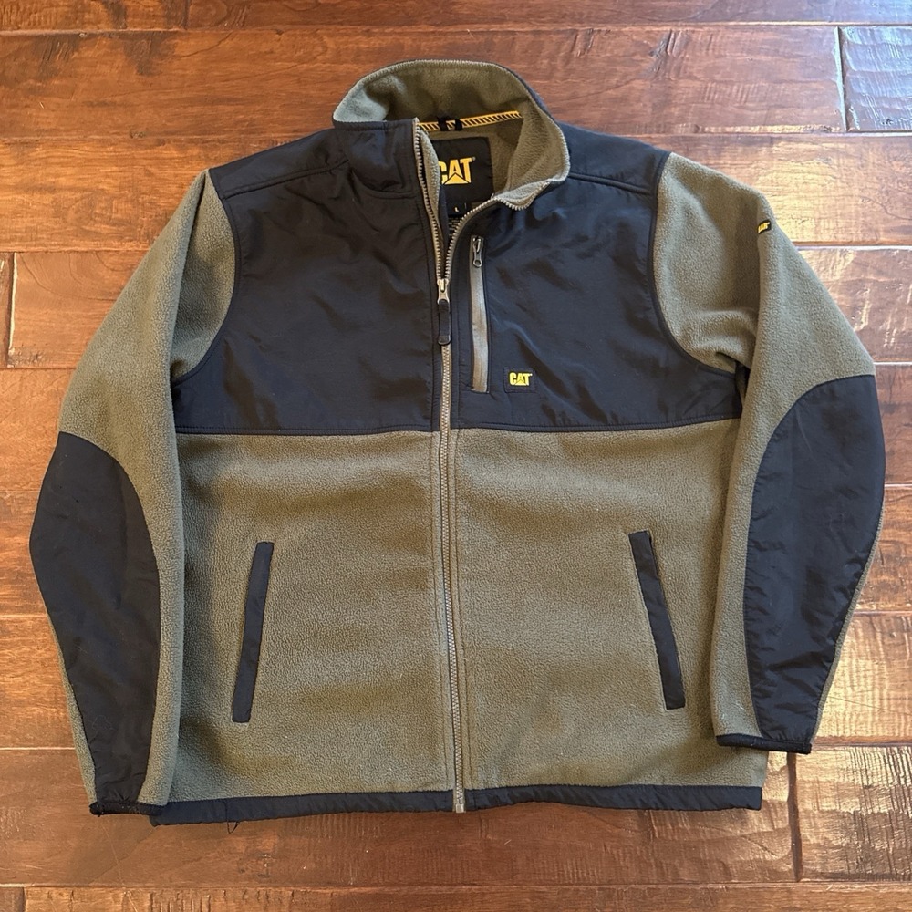CAT Caterpillar Fleece Jacket Dark Earth Black Overlay Men's Size Large Workwear